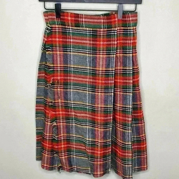 Vintage Custom Made Plaid Skirt Kilt Red Green - Picture 1 of 4